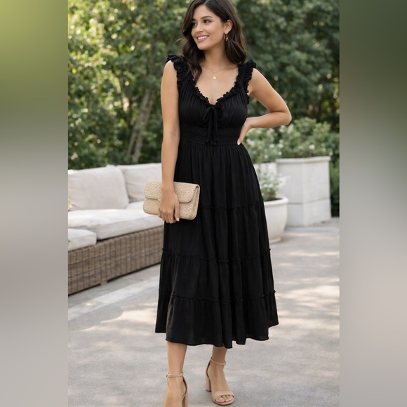 No Boundaries Dresses & Skirts - No Boundaries Black Midi Dress S Ruffle Tiered Casual Chic